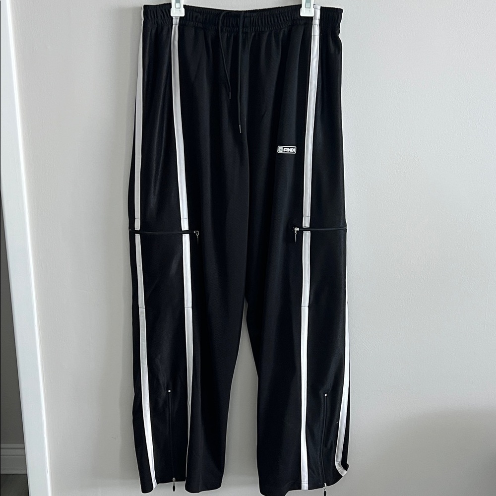 Y2K AND1 basketball  Track Pants with White Stripes with pocket/leg zippers